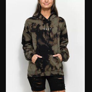 OBEY Black Gray Brown Acid Wash Tie-Dye Cangaroo Pocket Hoodie Sweatshirt wmn L